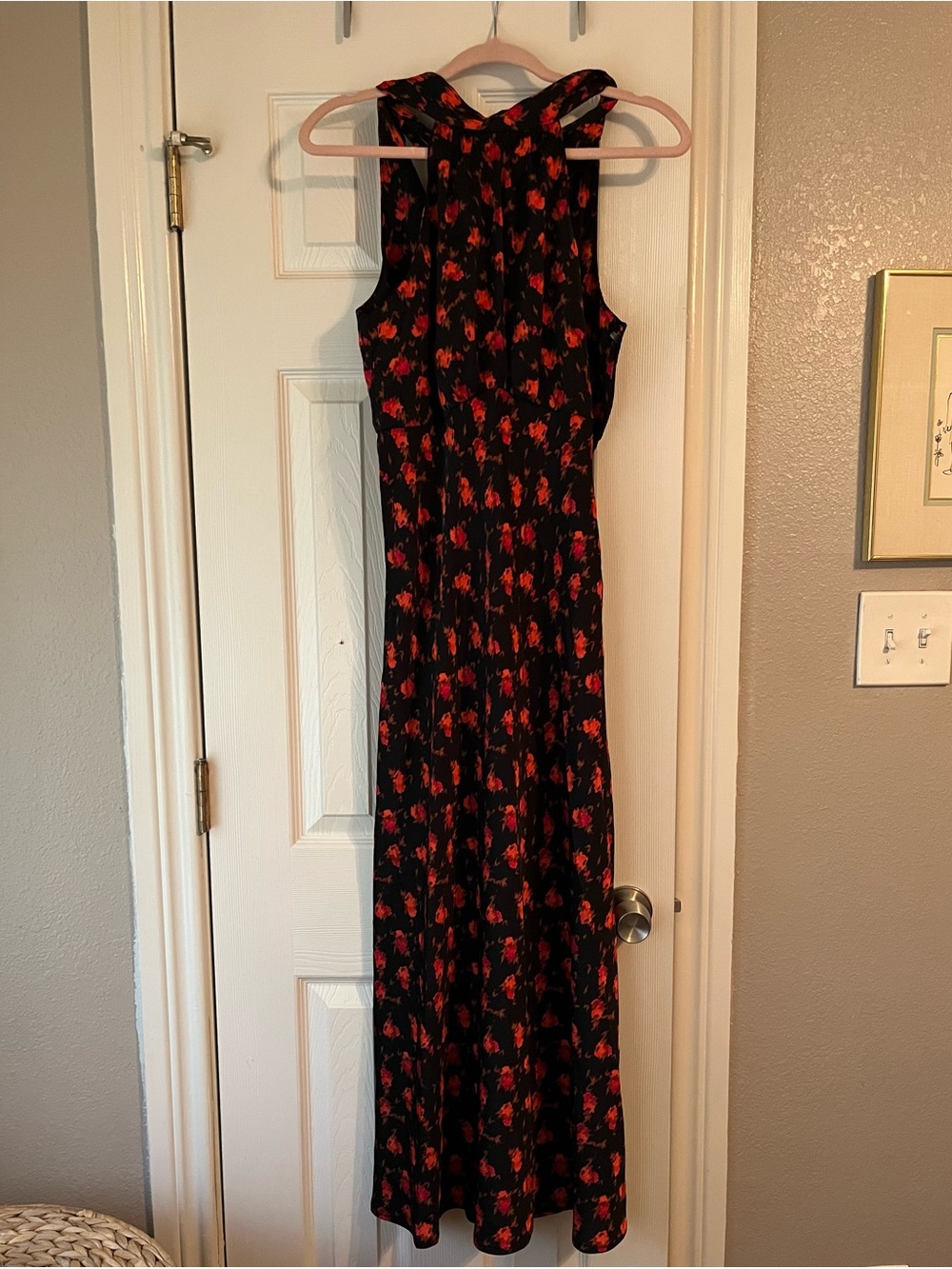 a new day Black Maxi Dress with Red Floral Print